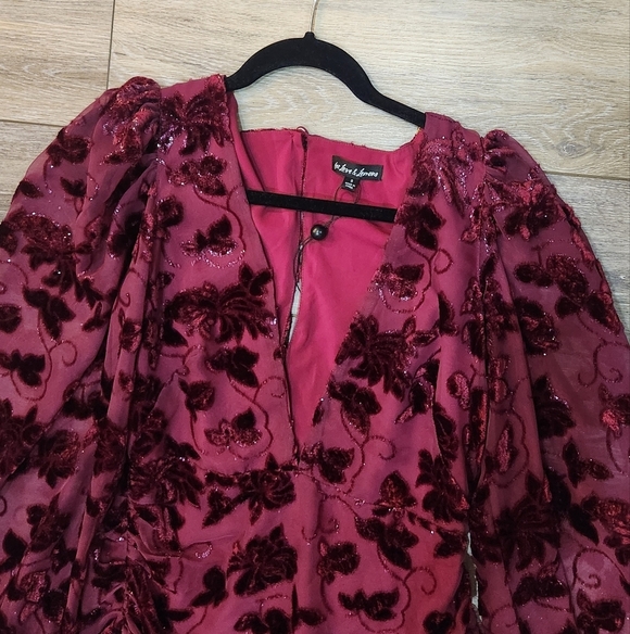For Love And Lemons Penelope Deep Red Velvet Mini Dress Size Small - Picture 9 of 10